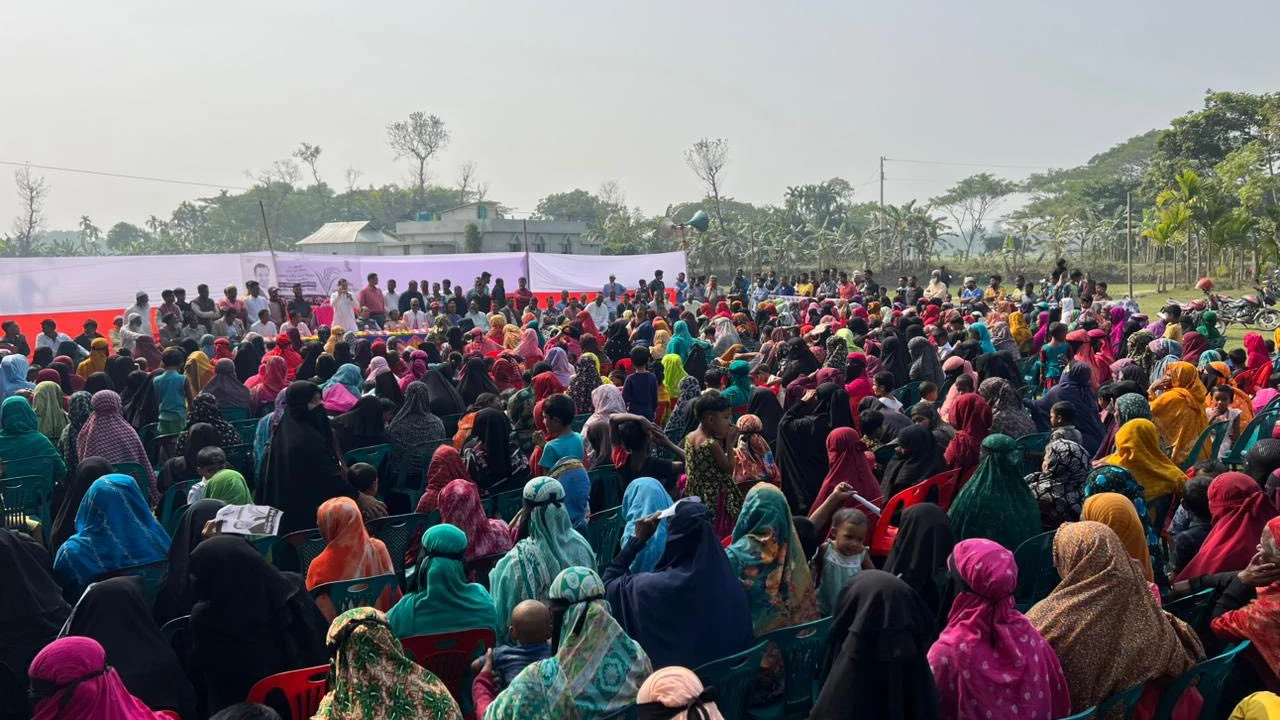 রসুলপুরে ধানের শীষের পক্ষে ভোট চেয়ে মহিলা দলের প্রচারণা